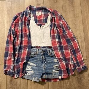 American Eagle Outfitters, red white & blue flannel, boyfriend fit, large.